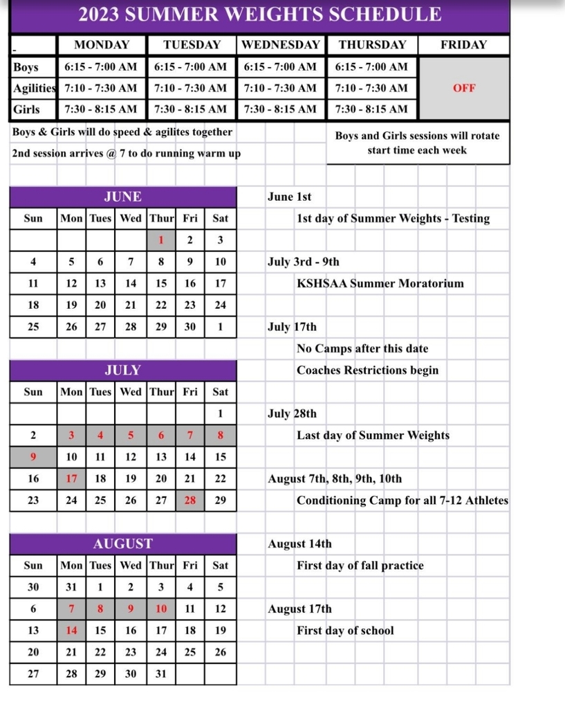 summer weights schedule